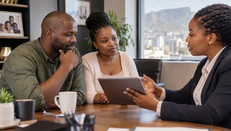 South African family discussing financial protection with an insurance adviser